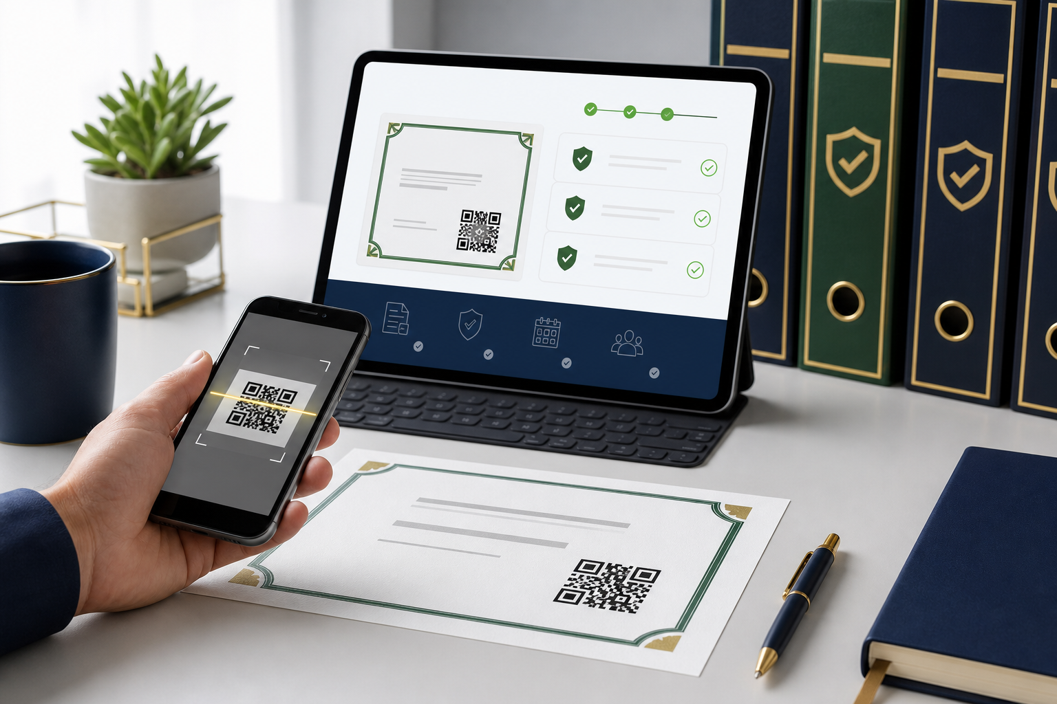 Digital certificate verification with phone and tablet